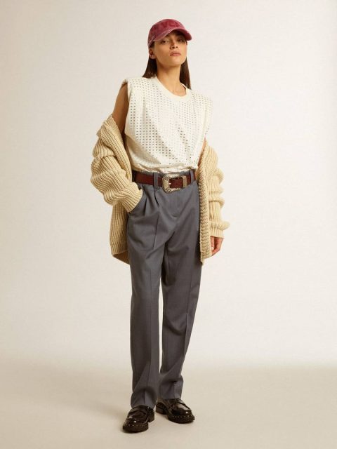 Women Parchment Women's Cotton Cardigan With Embroidery On The Front Golden Goose Knitwear - Image 3