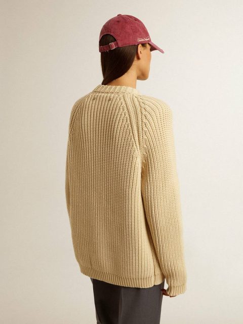 Women Parchment Women's Cotton Cardigan With Embroidery On The Front Golden Goose Knitwear - Image 4