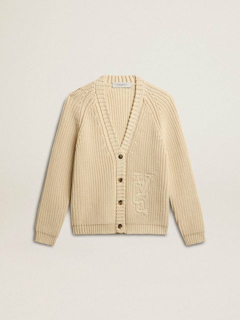 Women Parchment Women's Cotton Cardigan With Embroidery On The Front Golden Goose Knitwear