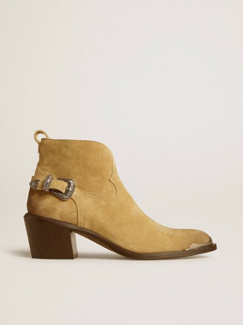 Women Patty Ankle Boots In Sand-Colored Waxed Suede Boots Golden Goose