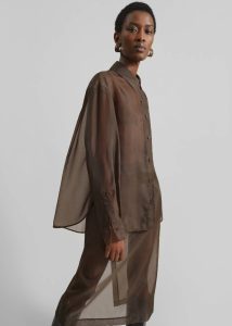 Women Peri Sheer Shirt - Brown The Frankie Shop Brown Tops