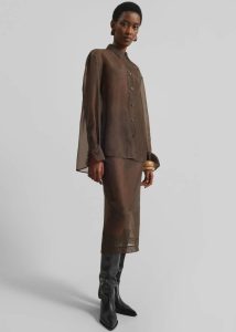Women Peri Sheer Shirt - Brown The Frankie Shop Brown Tops - Image 3
