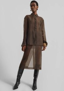Women Peri Sheer Shirt - Brown The Frankie Shop Brown Tops - Image 4