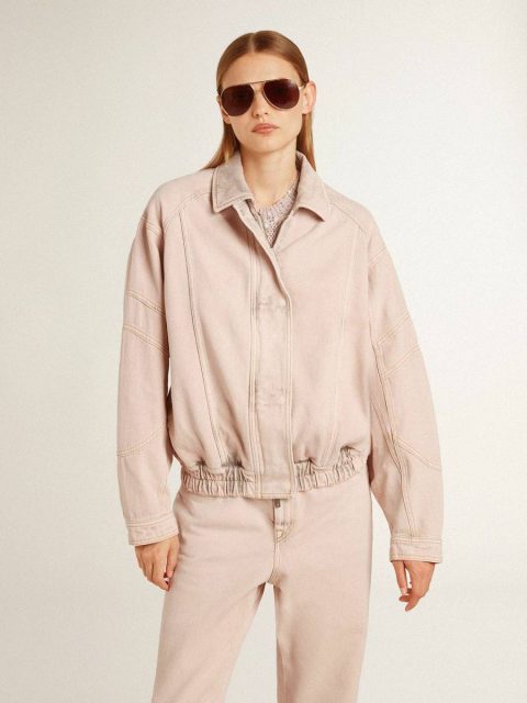 Women Pink Coats & Jackets Golden Goose Women's Pink Dyed Denim Bomber Jacket - Image 2
