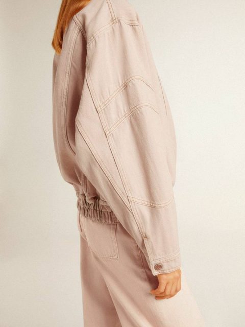 Women Pink Coats & Jackets Golden Goose Women's Pink Dyed Denim Bomber Jacket - Image 5