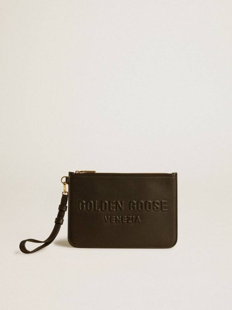 Women Pouch In Black Leather With Raised Logo Bag Accessories Black Golden Goose