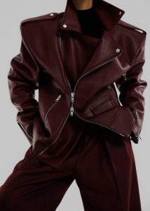 Women Red Outerwear Chicago Oversized Biker Jacket - Burgundy The Frankie Shop