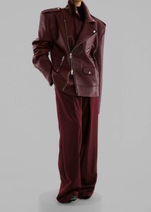 Women Red Outerwear Chicago Oversized Biker Jacket - Burgundy The Frankie Shop - Image 3