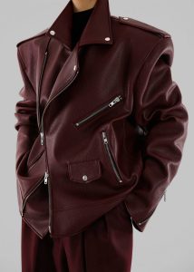Women Red Outerwear Chicago Oversized Biker Jacket - Burgundy The Frankie Shop - Image 4