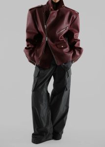 Women Red Outerwear Chicago Oversized Biker Jacket - Burgundy The Frankie Shop - Image 5