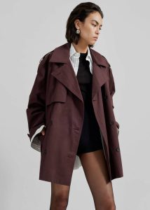 Women Red Outerwear The Frankie Shop Lisburn Short Trench - Burgundy - Image 2