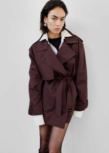 Women Red Outerwear The Frankie Shop Lisburn Short Trench - Burgundy