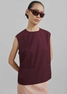 Women Red The Frankie Shop Beaune Sleeveless Top - Burgundy Tops - Image 2