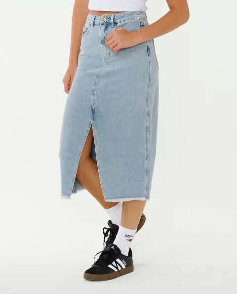 Women Rip Curl Skirts The Search Denim Midi Skirt - Image 2