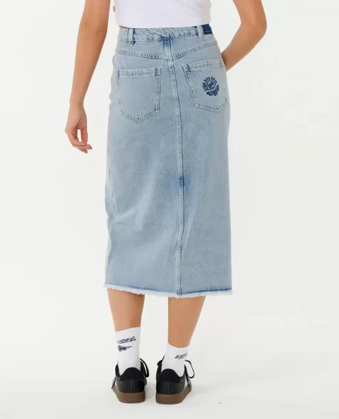 Women Rip Curl Skirts The Search Denim Midi Skirt - Image 3