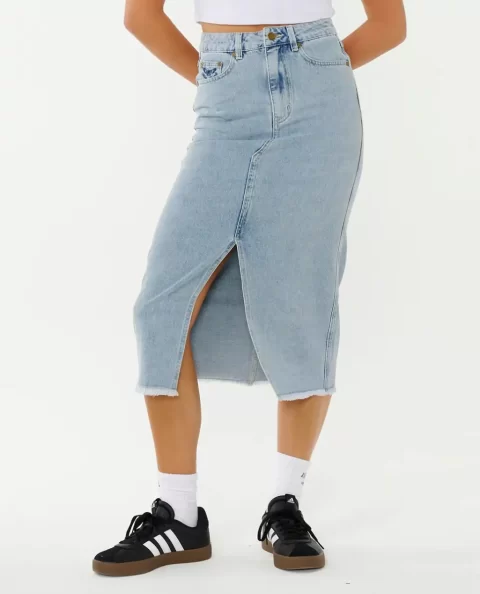 Women Rip Curl Skirts The Search Denim Midi Skirt - Image 4