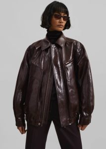 Women Risner Faux Leather Jacket - Burgundy Outerwear The Frankie Shop Red - Image 4