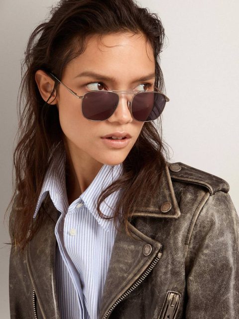 Women Roger Aviator Sunglasses With Black Frame And Black Lenses Golden Goose Black Sunglasses - Image 3