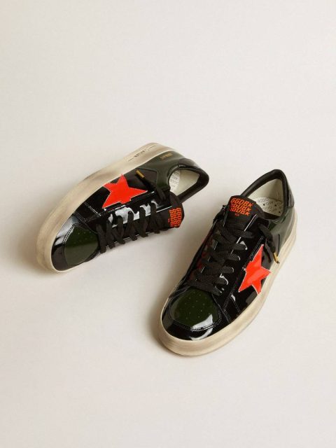Women Stardan Women's Stardan Lab In Black And Green Patent Leather With Orange Star Golden Goose - Image 2