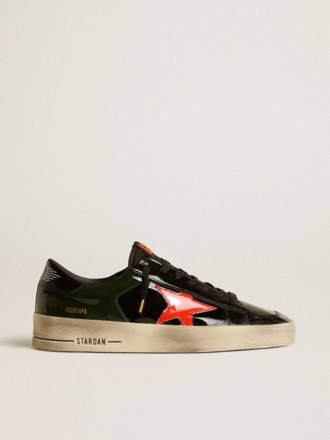 Women Stardan Women's Stardan Lab In Black And Green Patent Leather With Orange Star Golden Goose