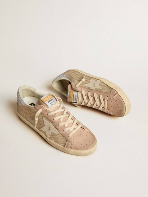 Women Super-Star Golden Goose Super-Star Ltd In White Mesh And Pink Nubuck With Swarovski Crystals Heel Tab - Image 2