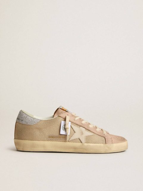 Women Super-Star Golden Goose Super-Star Ltd In White Mesh And Pink Nubuck With Swarovski Crystals Heel Tab