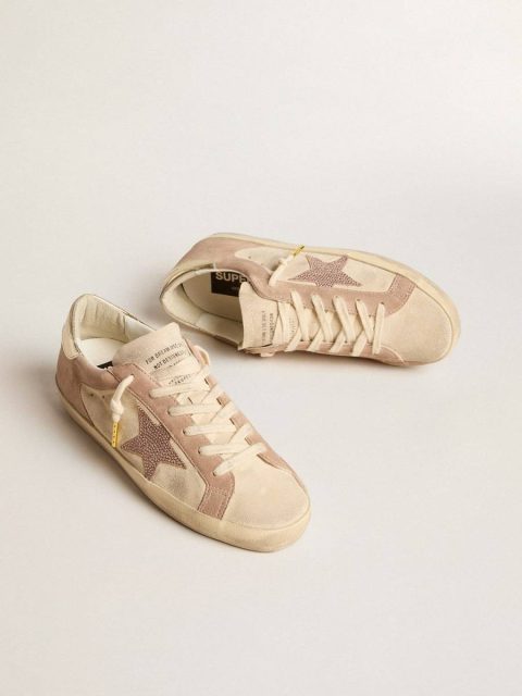 Women Super-Star Golden Goose Woman's Super-Star In Pale Pink Suede With Suede Star And Platinum Heel Tab - Image 2