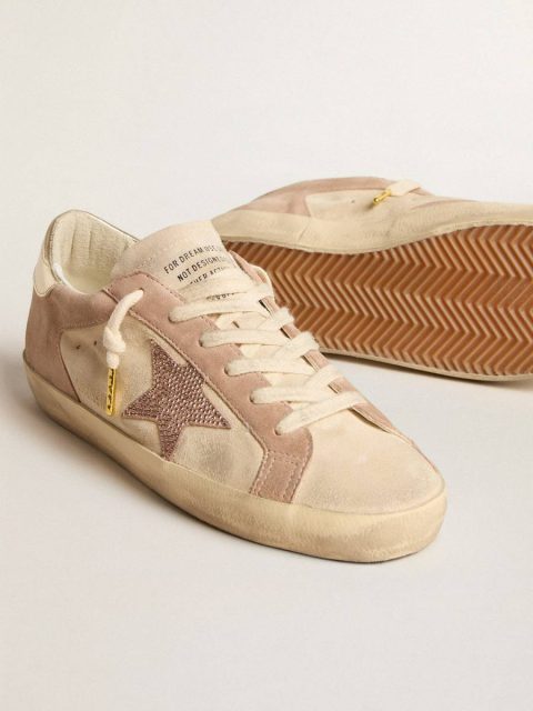 Women Super-Star Golden Goose Woman's Super-Star In Pale Pink Suede With Suede Star And Platinum Heel Tab - Image 4
