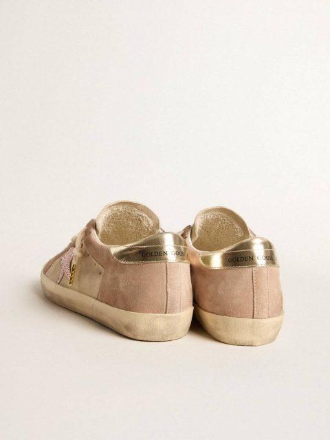 Women Super-Star Golden Goose Woman's Super-Star In Pale Pink Suede With Suede Star And Platinum Heel Tab - Image 5