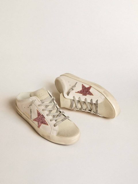 Women Super-Star Sabot Golden Goose Bio-Based Super-Star Sabot With Pink Glitter Star And Suede Toe - Image 2