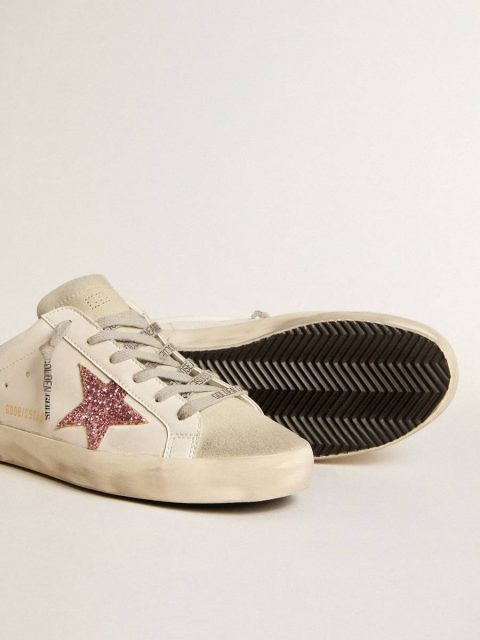 Women Super-Star Sabot Golden Goose Bio-Based Super-Star Sabot With Pink Glitter Star And Suede Toe - Image 3