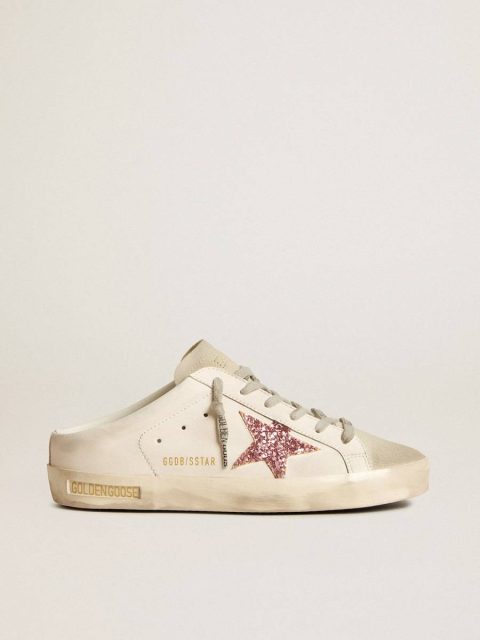 Women Super-Star Sabot Golden Goose Bio-Based Super-Star Sabot With Pink Glitter Star And Suede Toe