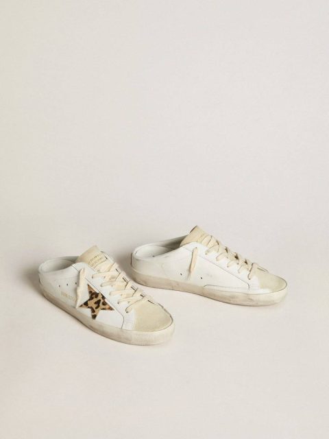 Women Super-Star Sabot Golden Goose White Super-Star Sabots With Pony Skin Star And Beige Suede Tongue - Image 2