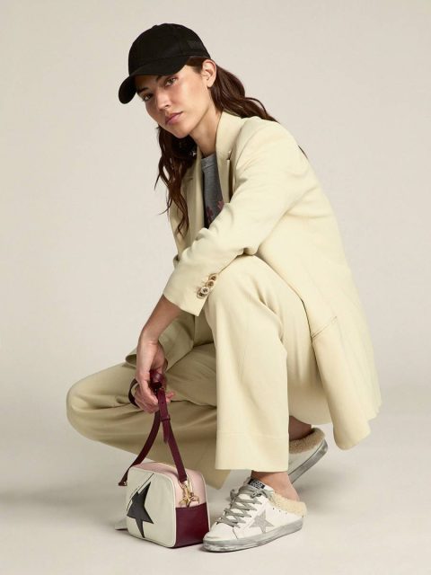 Women Super-Star Sabots In White Leather With Shearling Lining Golden Goose Super-Star Sabot White - Image 3