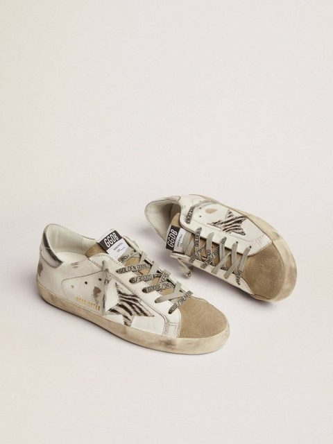 Women Super-Star White Golden Goose Women's Super-Star With Zebra Print Pony Skin Star - Image 2