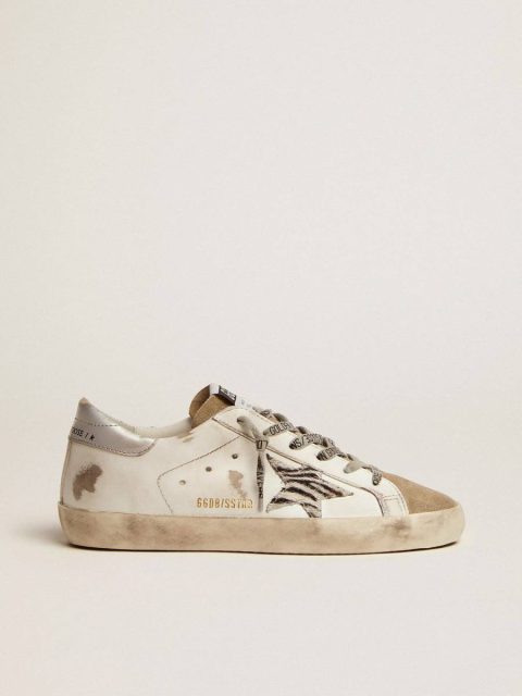 Women Super-Star White Golden Goose Women's Super-Star With Zebra Print Pony Skin Star