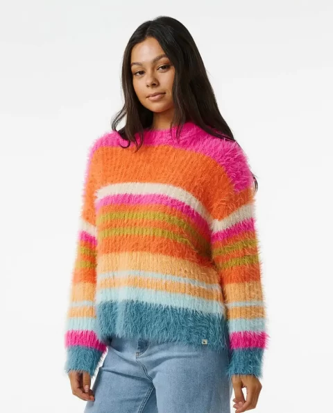 Women Sweaters Rip Curl Hibiscus Heat Chunky Stripe Knit - Image 2