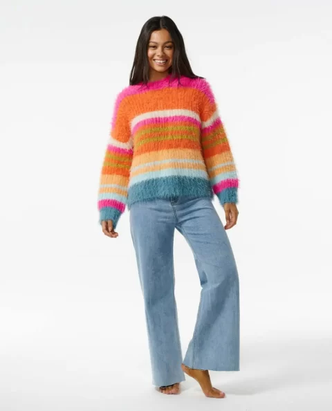 Women Sweaters Rip Curl Hibiscus Heat Chunky Stripe Knit - Image 4