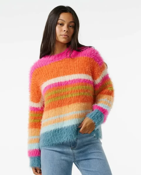 Women Sweaters Rip Curl Hibiscus Heat Chunky Stripe Knit