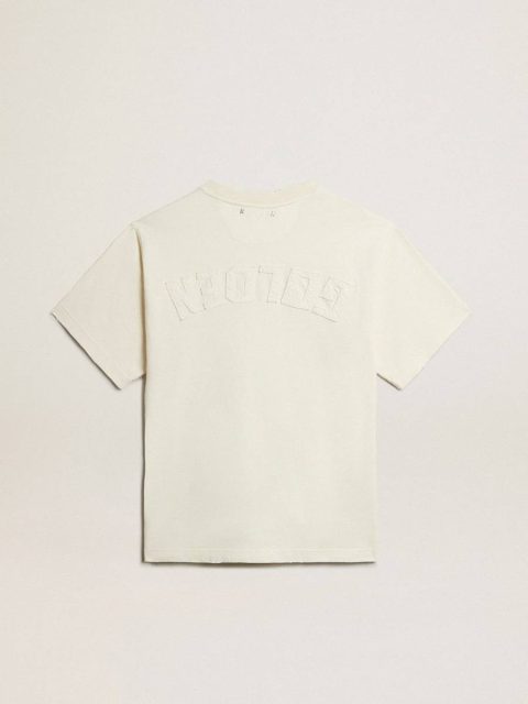 Women T-Shirt In Aged White With Reverse Logo On The Back - Jersey Capsule Golden Goose T-Shirts & Tops Aged White - Image 2