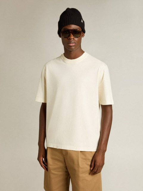Women T-Shirt In Aged White With Reverse Logo On The Back - Jersey Capsule Golden Goose T-Shirts & Tops Aged White - Image 3