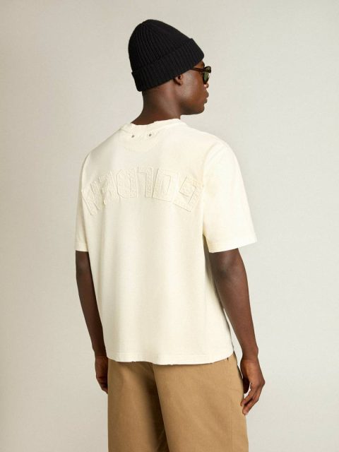Women T-Shirt In Aged White With Reverse Logo On The Back - Jersey Capsule Golden Goose T-Shirts & Tops Aged White - Image 5