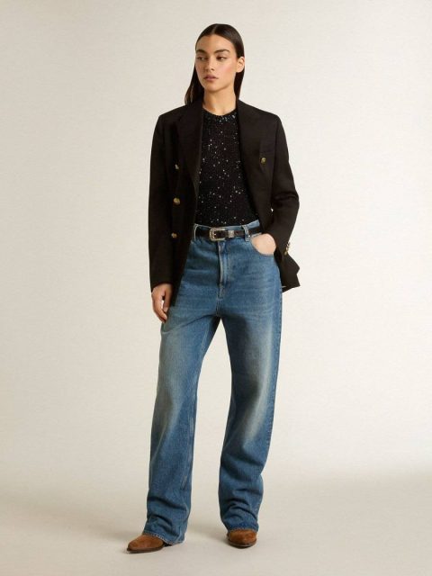 Women T-Shirts & Tops Black Mesh Knit Top With Sequins And Contrasting Details Golden Goose Black - Image 3