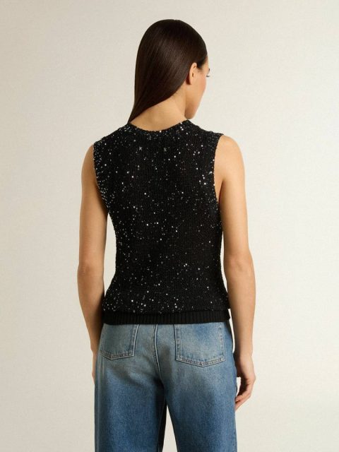 Women T-Shirts & Tops Black Mesh Knit Top With Sequins And Contrasting Details Golden Goose Black - Image 4