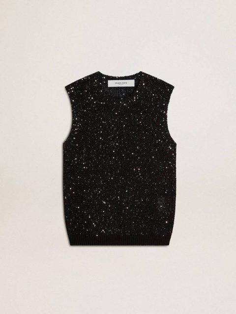 Women T-Shirts & Tops Black Mesh Knit Top With Sequins And Contrasting Details Golden Goose Black