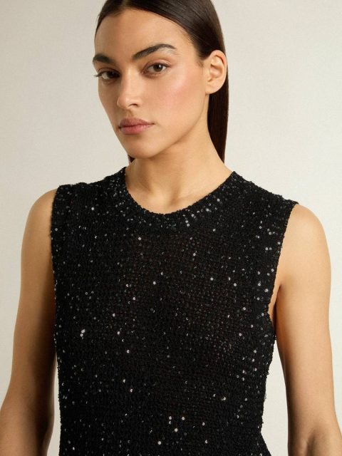 Women T-Shirts & Tops Black Mesh Knit Top With Sequins And Contrasting Details Golden Goose Black - Image 5