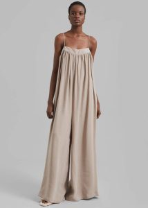 Women The Frankie Shop Beige Jumpsuits Maude Gathered Fluid Jumpsuit - Beige - Image 4