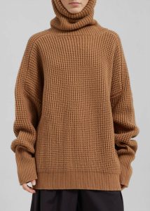 Women The Frankie Shop Bex Wool Hooded Turtleneck - Camel Knitwear Brown - Image 4