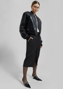 Women The Frankie Shop Black Holland Midi Slit Skirt - Black/White Pinstripe Bottoms - Image 2