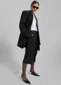 Women The Frankie Shop Black Holland Midi Slit Skirt - Black/White Pinstripe Bottoms - Image 4
